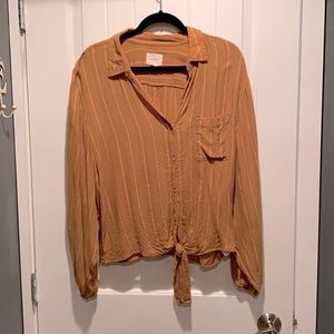 Bubble sleeve front tie/button blouse